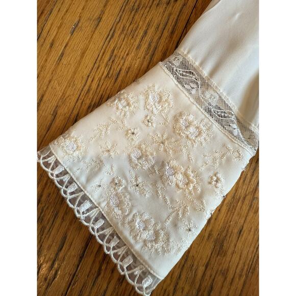 Escada Blouse Womens 34 Ivory 100% Silk Lace Embroidered Button Long Sleeve - Picture 6 of 8